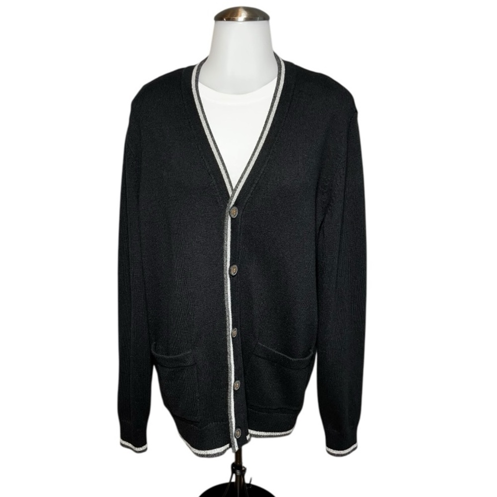 American Eagle Outfitters Cardigan Sweater Black Grey Trim MNS SZ MT